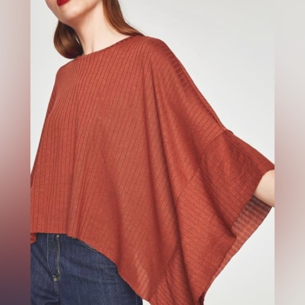 Zara Dark Orange Kimono Ribbed Top Size Small - NWT